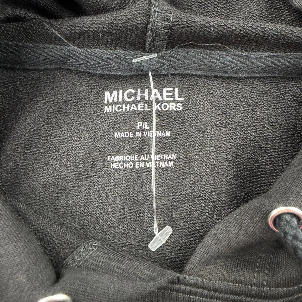 Michael Kors Black Studded MK Logo Hoodie Sweatshirt Dress Petite‎ Large NEW